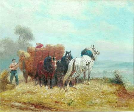 Eugene Pechaubes - Hooibouw met paard en wagen - NL Antiques
