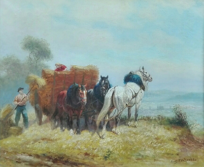 Hooibouw met paard en wagen