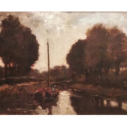 Landschap met trekschuit. Willem Roelofs (1822-1897)