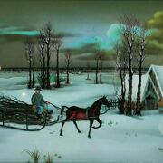 Wintergezicht, met paard met slede