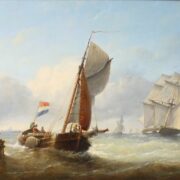 Schepen op wilde zee bij de kust Frans Jacobus van den Blijk 1806-1876 NL Antiques De Baanhoeve