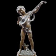 Bronzen beeld, Jongentje speelt viool, Auguste Moreau, 1834-1917, De Baanhoeve, NL Antiques