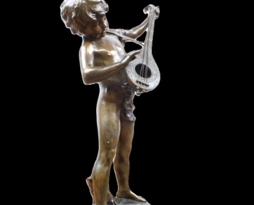 Bronzen beeld, Jongentje speelt viool, Auguste Moreau, 1834-1917, De Baanhoeve, NL Antiques