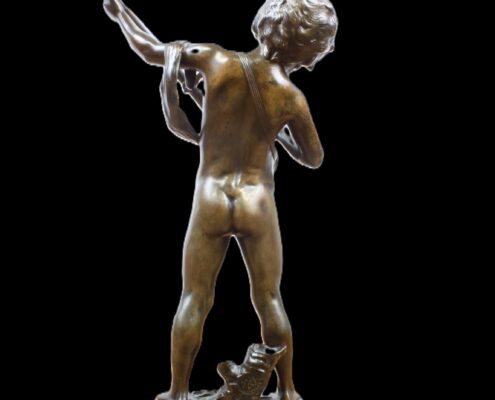 Bronzen beeld, Jongentje speelt viool, Auguste Moreau, 1834-1917, De Baanhoeve, NL Antiques