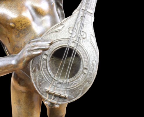 Bronzen beeld, Jongentje speelt viool, Auguste Moreau, 1834-1917, De Baanhoeve, NL Antiques