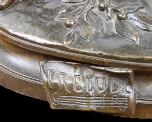 Bronzen beeld, Jongentje speelt viool, Auguste Moreau, 1834-1917, De Baanhoeve, NL Antiques