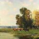 Schilderij, Bosrijk landschap met rundvee aan de waterkant, Jules Dupré, 1811-1889, kunst en antiek de baanhoeve.nl, NL-antiques