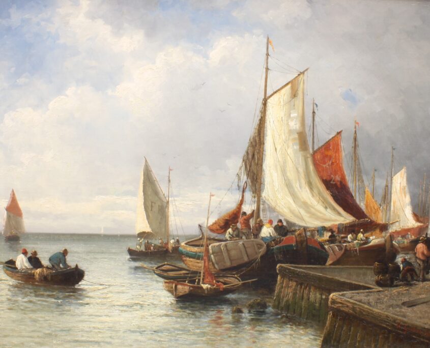 Zeilschepen in de haven, A. Gautier, 1825-1894, kunst en antiek de baanhoeve.nl, nlantiques